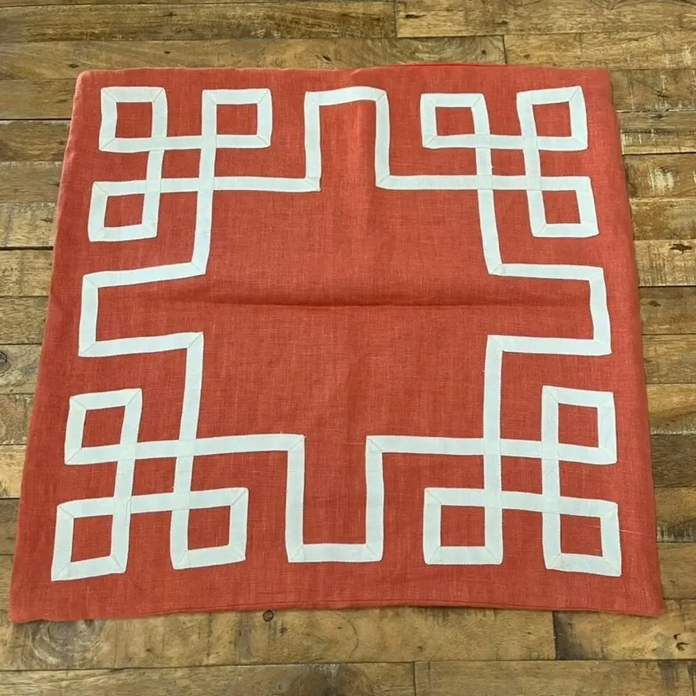 Barclay Butera Breeze Scarlet Linen Greek Key Pillow Covers 21” X 21”